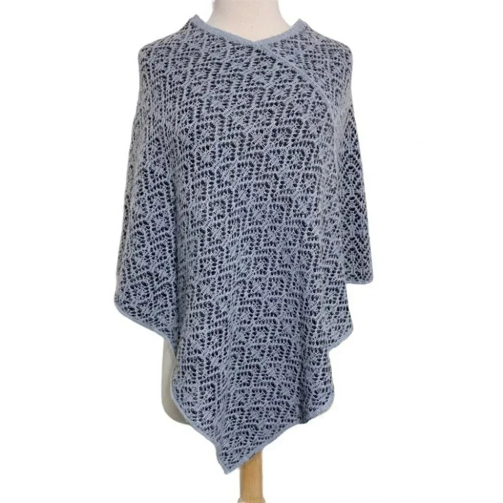 Iperico OS blue/gray wool mohair‎ blend poncho